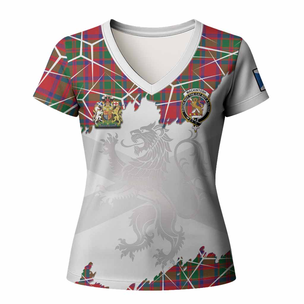 MacKintosh (McKintosh) Tartan Women T shirt with Family Crest and Lion Rampant Grunge Style