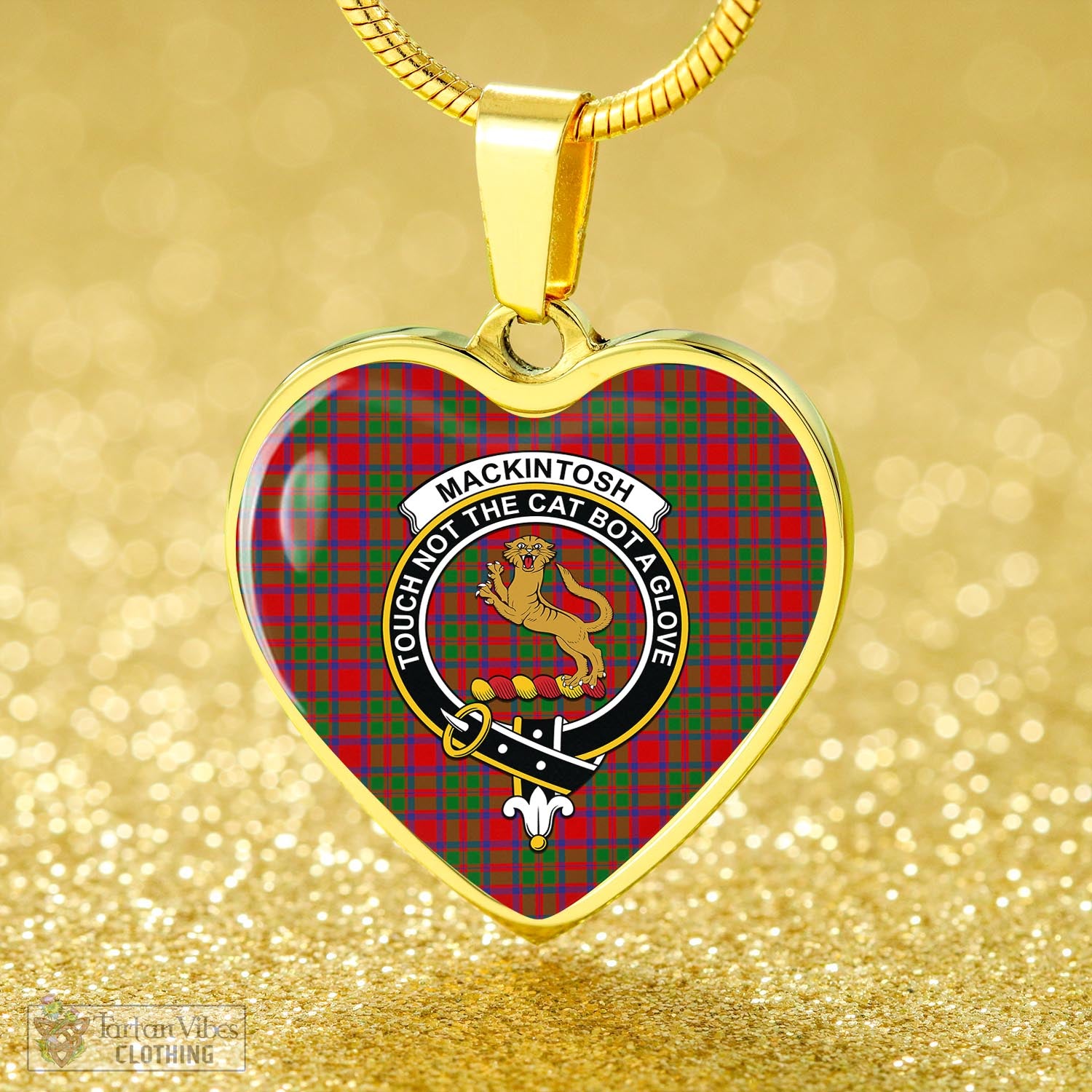 Tartan Vibes Clothing MacKintosh Modern Tartan Heart Necklace with Family Crest