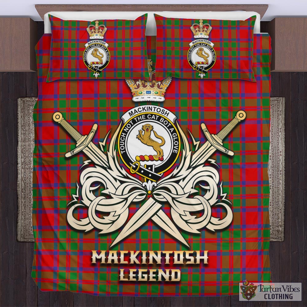 Tartan Vibes Clothing MacKintosh Modern Tartan Bedding Set with Clan Crest and the Golden Sword of Courageous Legacy