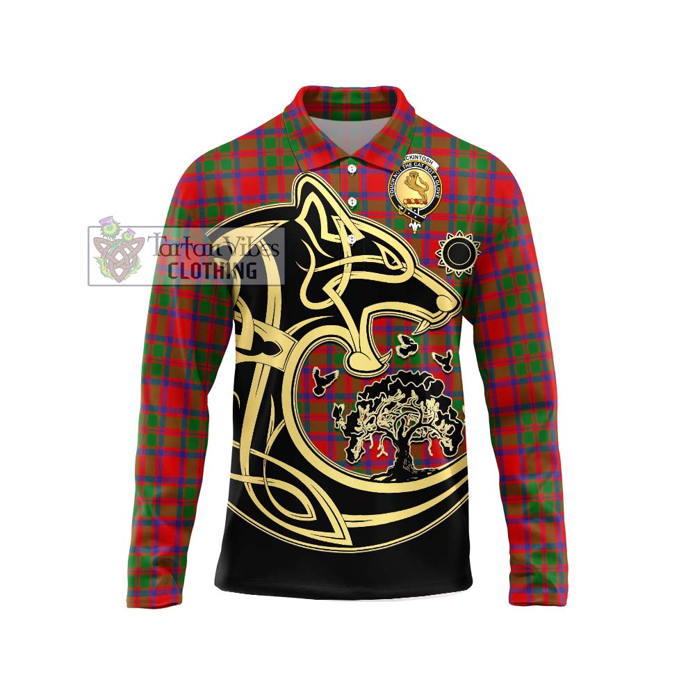 MacKintosh (McKintosh) Tartan Long Sleeve Polo Shirt with Family Crest Celtic Wolf Style Unisex - Tartanvibesclothing Shop