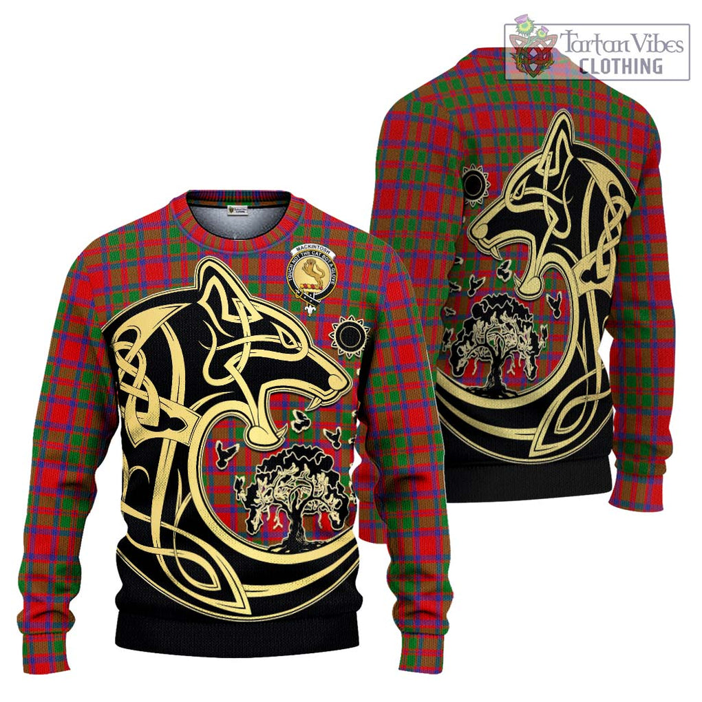MacKintosh (McKintosh) Tartan Knitted Sweater with Family Crest Celtic Wolf Style Unisex - Tartan Vibes Clothing