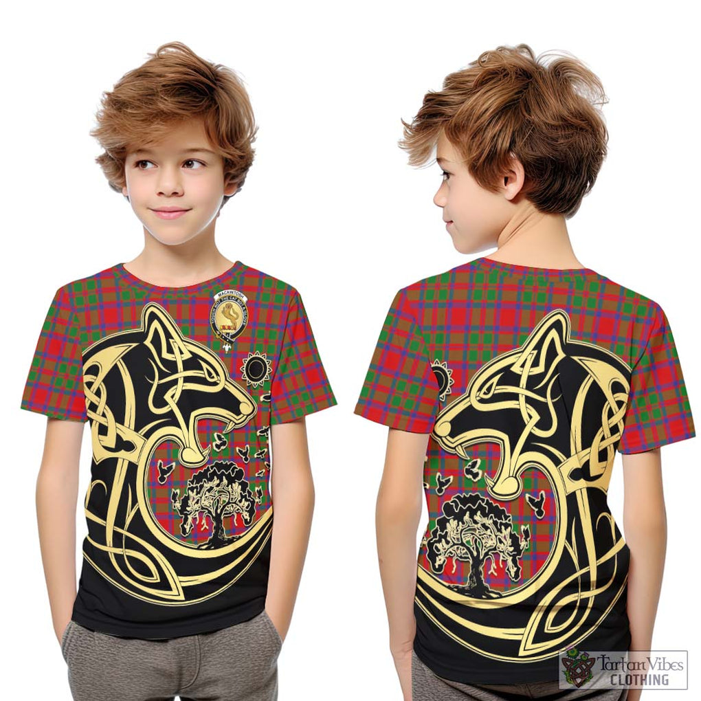 MacKintosh (McKintosh) Tartan Kid T-Shirt with Family Crest Celtic Wolf Style Youth XL Size14 - Tartan Vibes Clothing