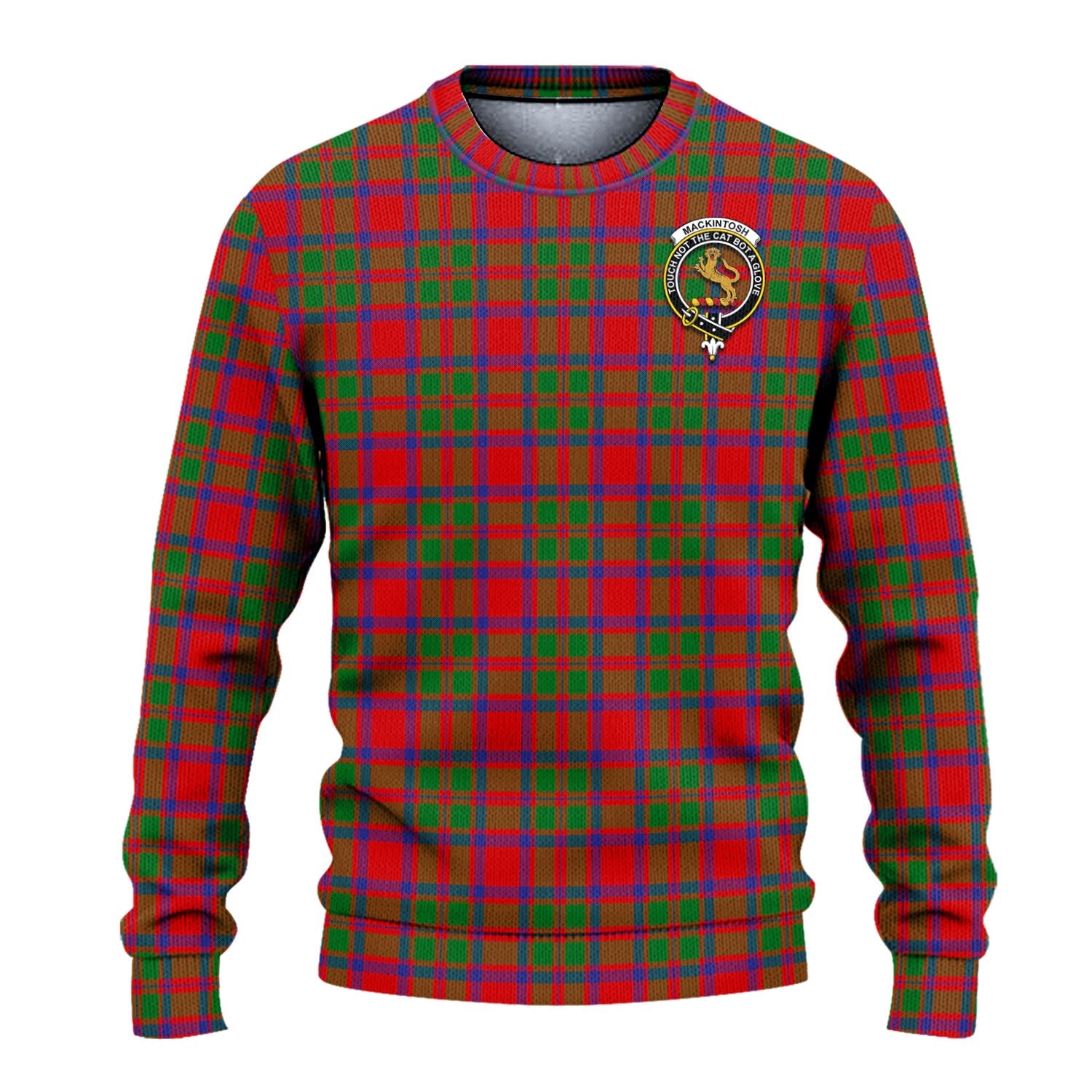 MacKintosh Modern Tartan Knitted Sweater with Family Crest - Tartanvibesclothing