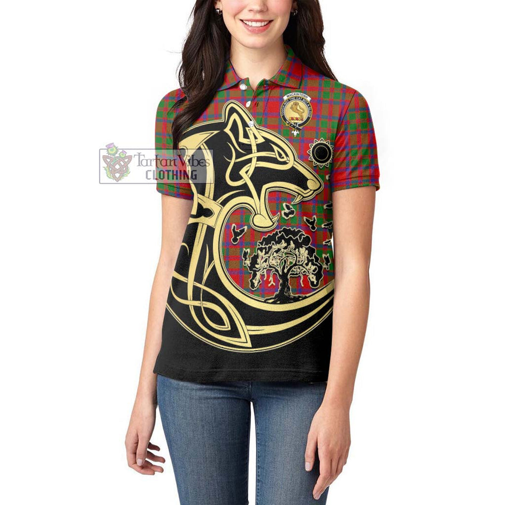 MacKintosh (McKintosh) Tartan Women's Polo Shirt with Family Crest Celtic Wolf Style - Tartanvibesclothing Shop