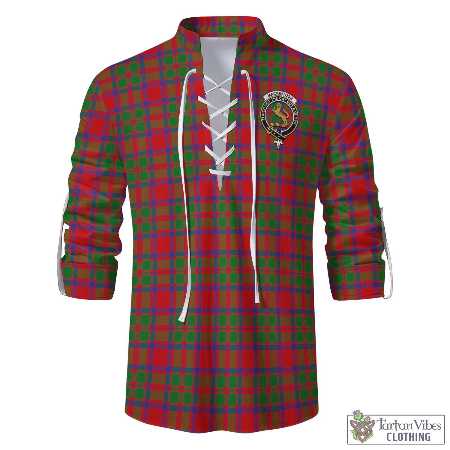 MacKintosh (McKintosh) Tartan Men's Scottish Traditional Jacobite Ghillie Kilt Shirt with Family Crest - Tartan Vibes Clothing