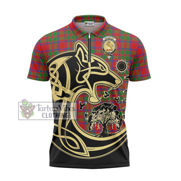 MacKintosh (McKintosh) Tartan Zipper Polo Shirt with Family Crest Celtic Wolf Style
