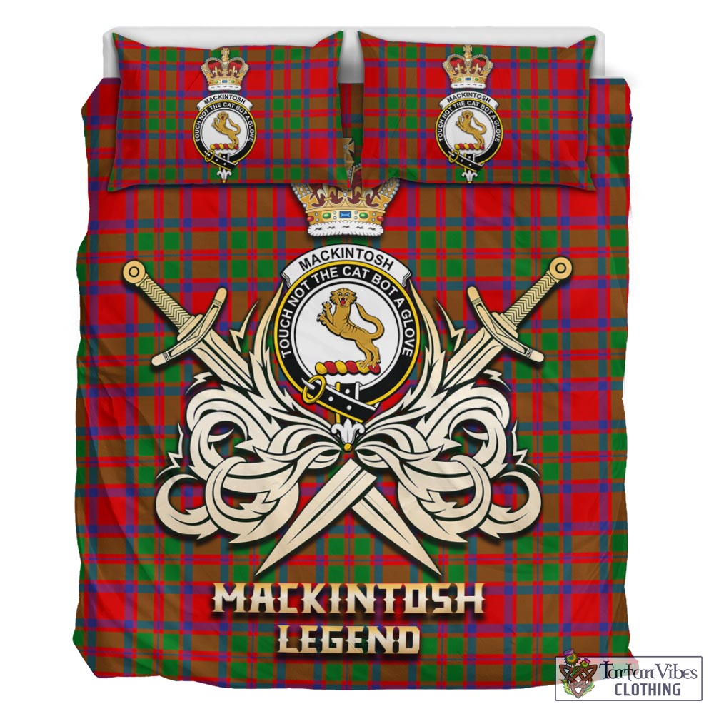 Tartan Vibes Clothing MacKintosh Modern Tartan Bedding Set with Clan Crest and the Golden Sword of Courageous Legacy