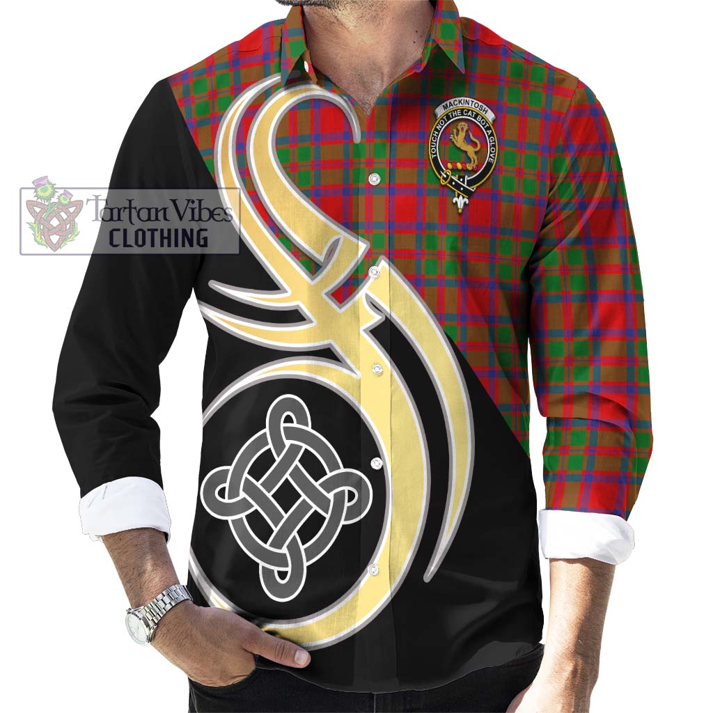 MacKintosh (McKintosh) Tartan Long Sleeve Button Shirt with Family Crest and Celtic Symbol Style - Tartan Vibes Clothing