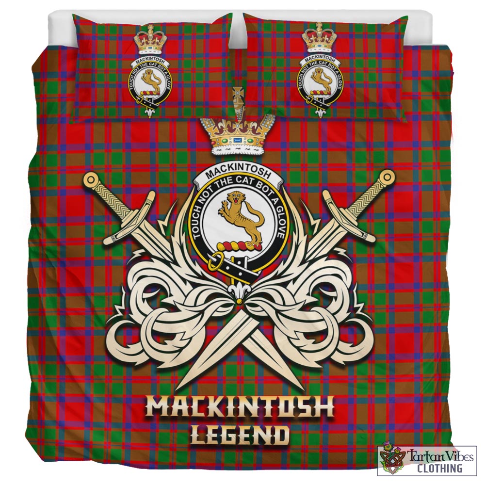 Tartan Vibes Clothing MacKintosh Modern Tartan Bedding Set with Clan Crest and the Golden Sword of Courageous Legacy