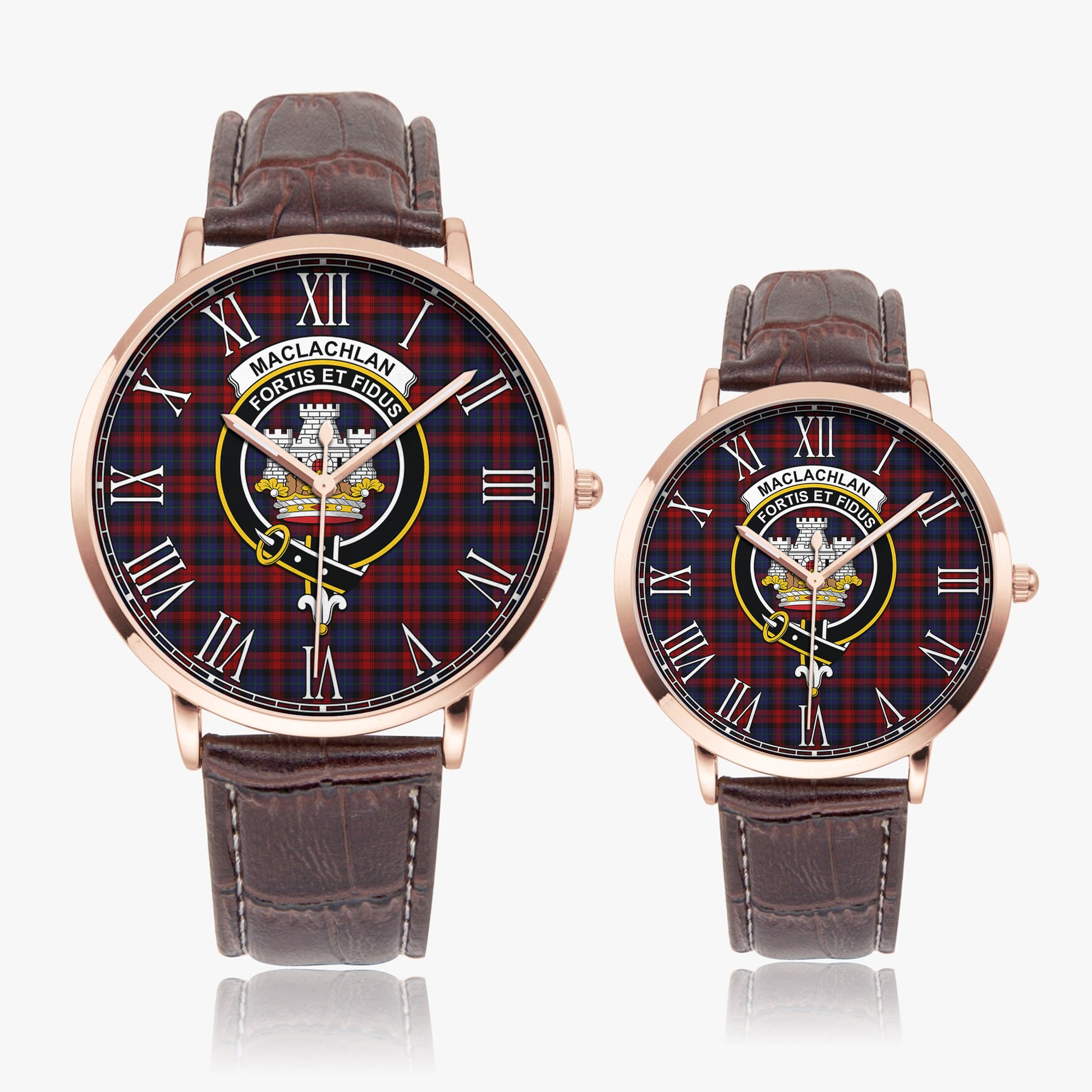 MacLachlan Tartan Family Crest Leather Strap Quartz Watch - Tartanvibesclothing