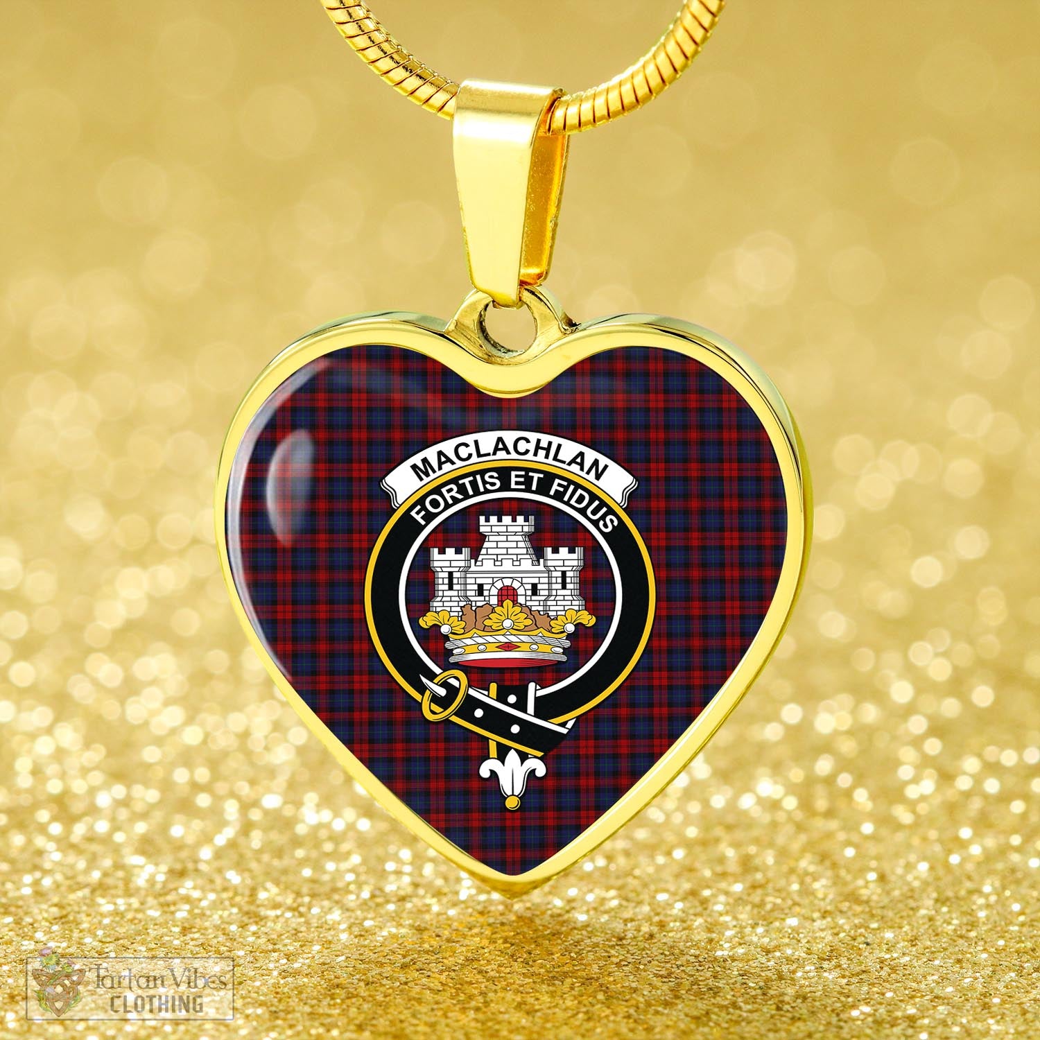 Tartan Vibes Clothing MacLachlan Tartan Heart Necklace with Family Crest