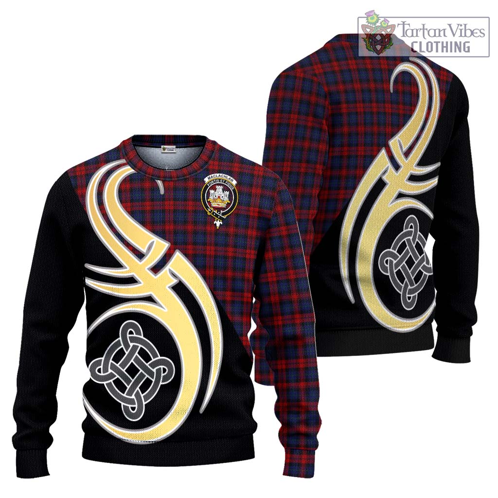 MacLachlan (McLachlan) Tartan Knitted Sweater with Family Crest and Celtic Symbol Style Unisex - Tartan Vibes Clothing