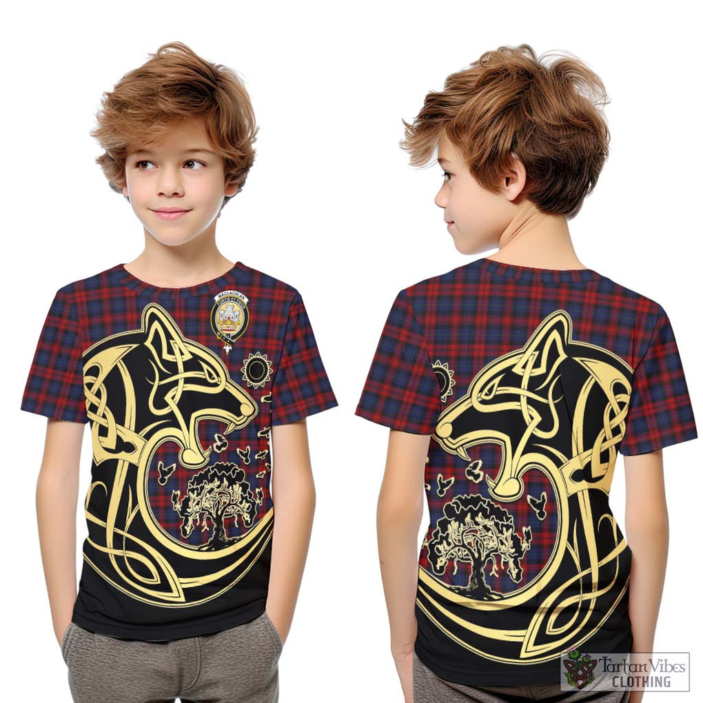 MacLachlan (McLachlan) Tartan Kid T-Shirt with Family Crest Celtic Wolf Style Youth XL Size14 - Tartan Vibes Clothing