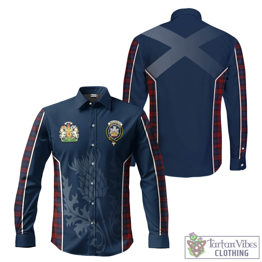Tartan Vibes Clothing MacLachlan Tartan Long Sleeve Button Up Shirt with Family Crest and Scottish Thistle Vibes Sport Style