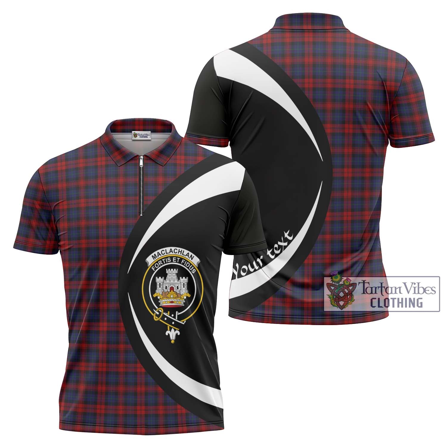 Tartan Vibes Clothing MacLachlan Tartan Zipper Polo Shirt with Family Crest Circle Style