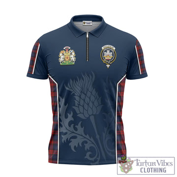 MacLachlan (McLachlan) Tartan Zipper Polo Shirt with Family Crest and Scottish Thistle Vibes Sport Style