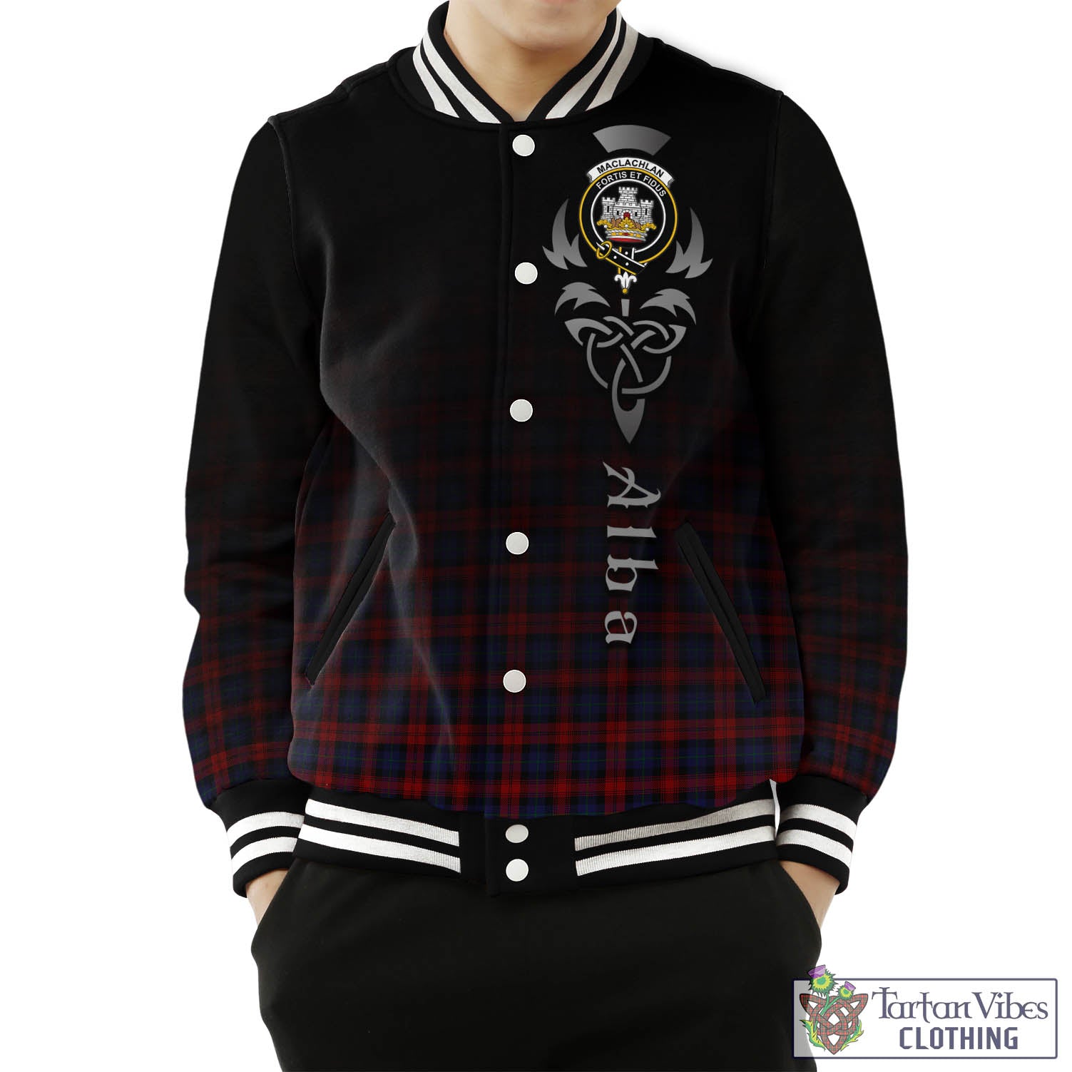 MacLachlan (McLachlan) Tartan Baseball Jacket Featuring Alba Gu Brath Family Crest Celtic Inspired Unisex - Tartan Vibes Clothing
