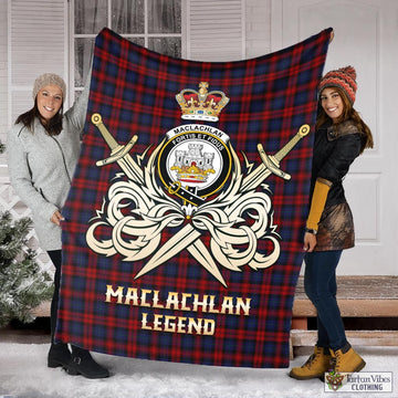 Tartan Vibes Clothing MacLachlan Tartan Blanket with Clan Crest and the Golden Sword of Courageous Legacy