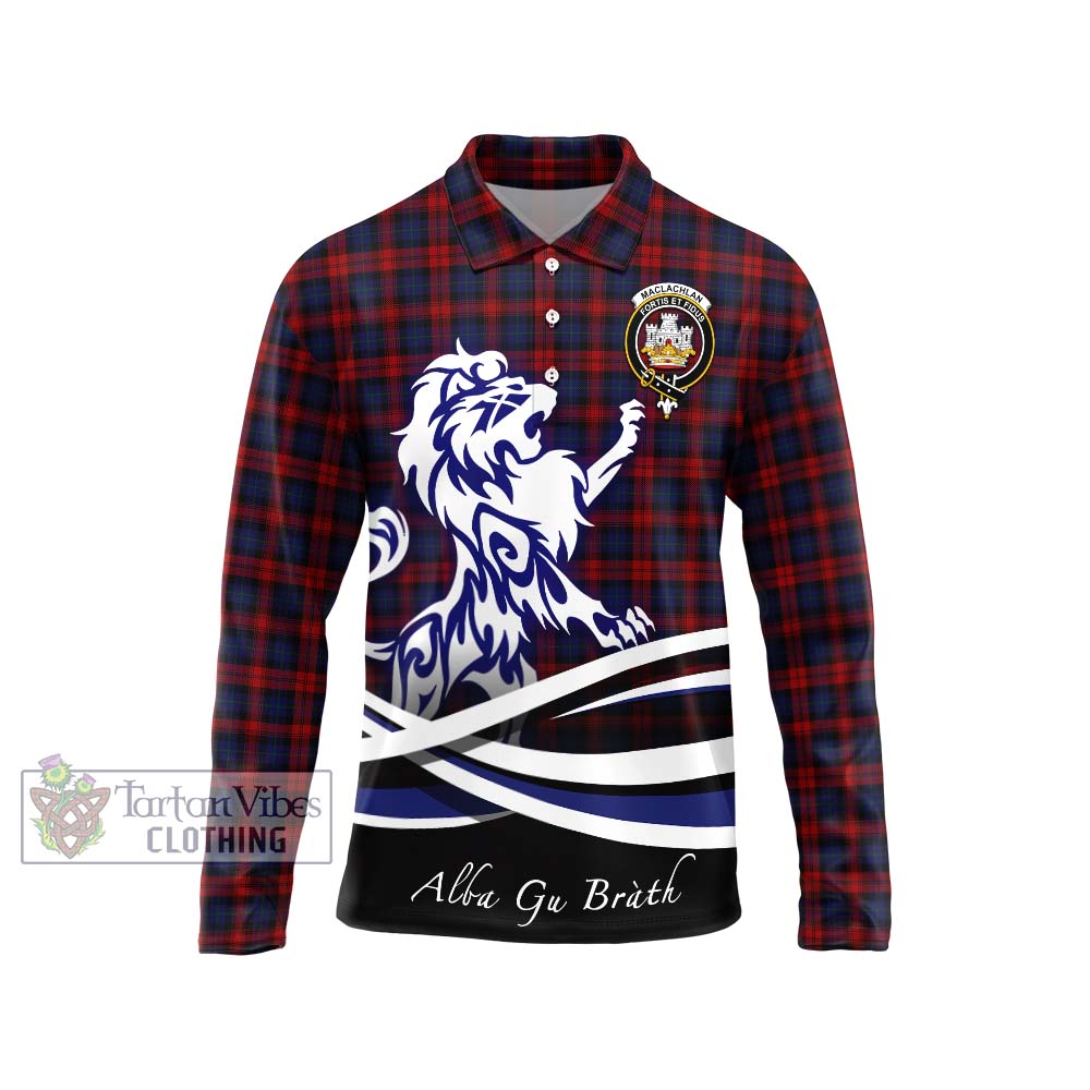 MacLachlan (McLachlan) Tartan Long Sleeve Polo Shirt with Alba Gu Brath Regal Lion Emblem Unisex - Tartanvibesclothing Shop