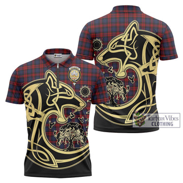 MacLachlan (McLachlan) Tartan Zipper Polo Shirt with Family Crest Celtic Wolf Style