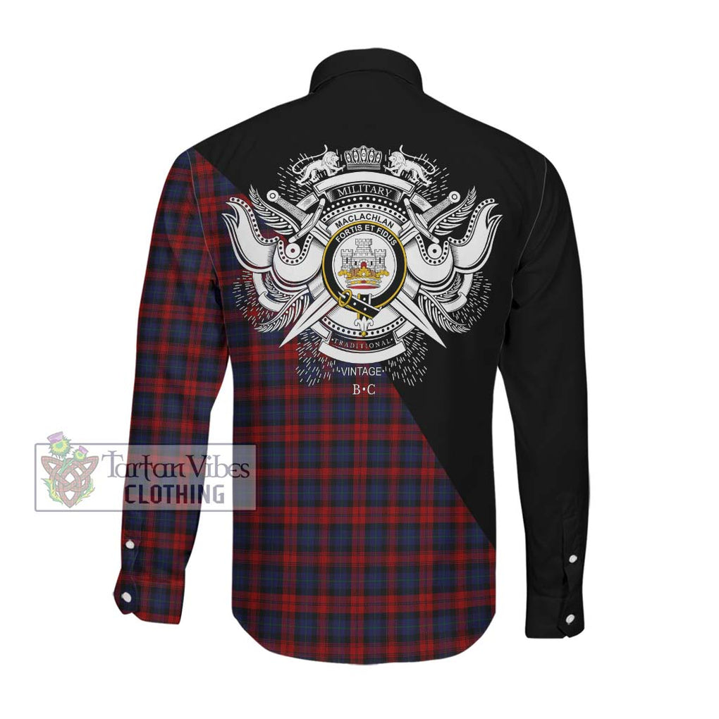 MacLachlan (McLachlan) Tartan Long Sleeve Button Shirt with Family Crest and Military Logo Style Men's Shirt - Tartanvibesclothing Shop