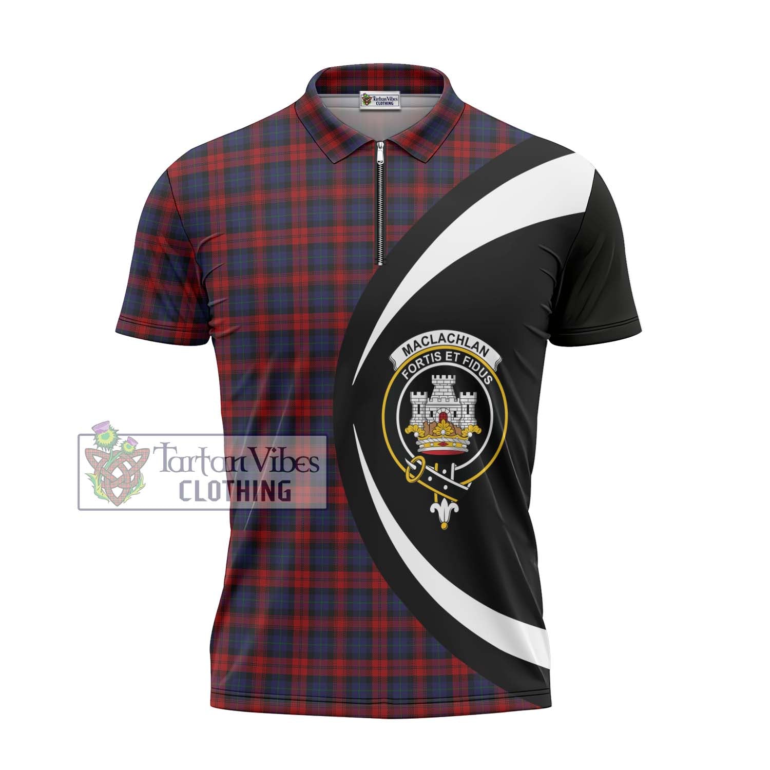 Tartan Vibes Clothing MacLachlan Tartan Zipper Polo Shirt with Family Crest Circle Style