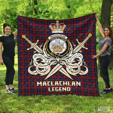 Tartan Vibes Clothing MacLachlan Tartan Quilt with Clan Crest and the Golden Sword of Courageous Legacy