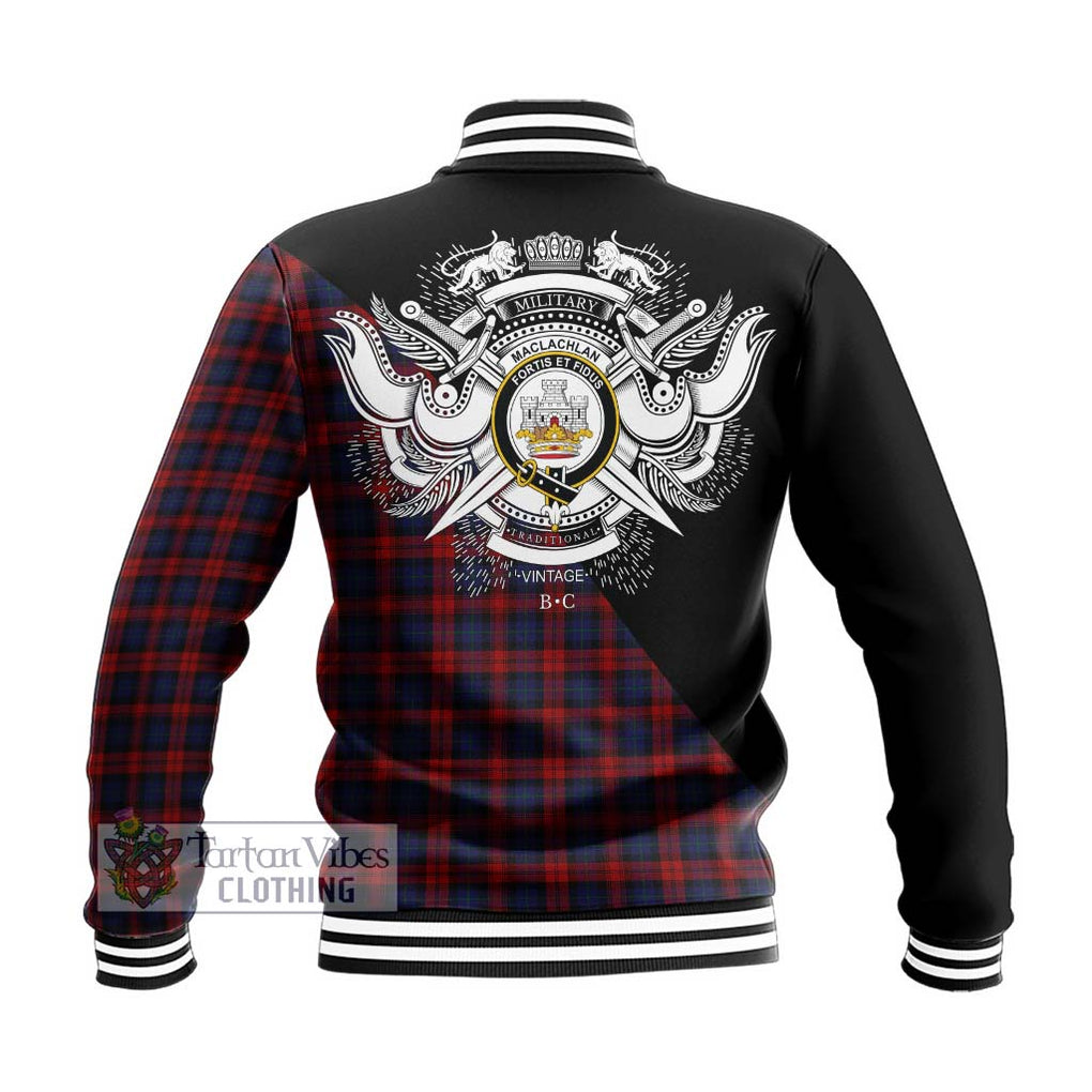MacLachlan (McLachlan) Tartan Baseball Jacket with Family Crest and Military Logo Style - Tartanvibesclothing Shop