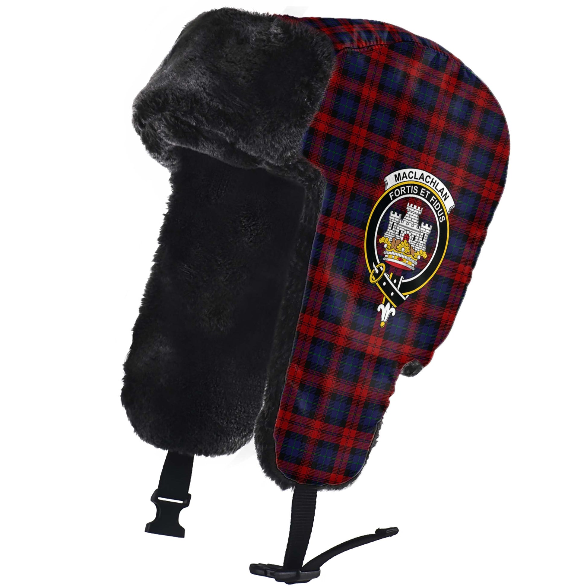 MacLachlan Tartan Winter Trapper Hat with Family Crest - Tartanvibesclothing
