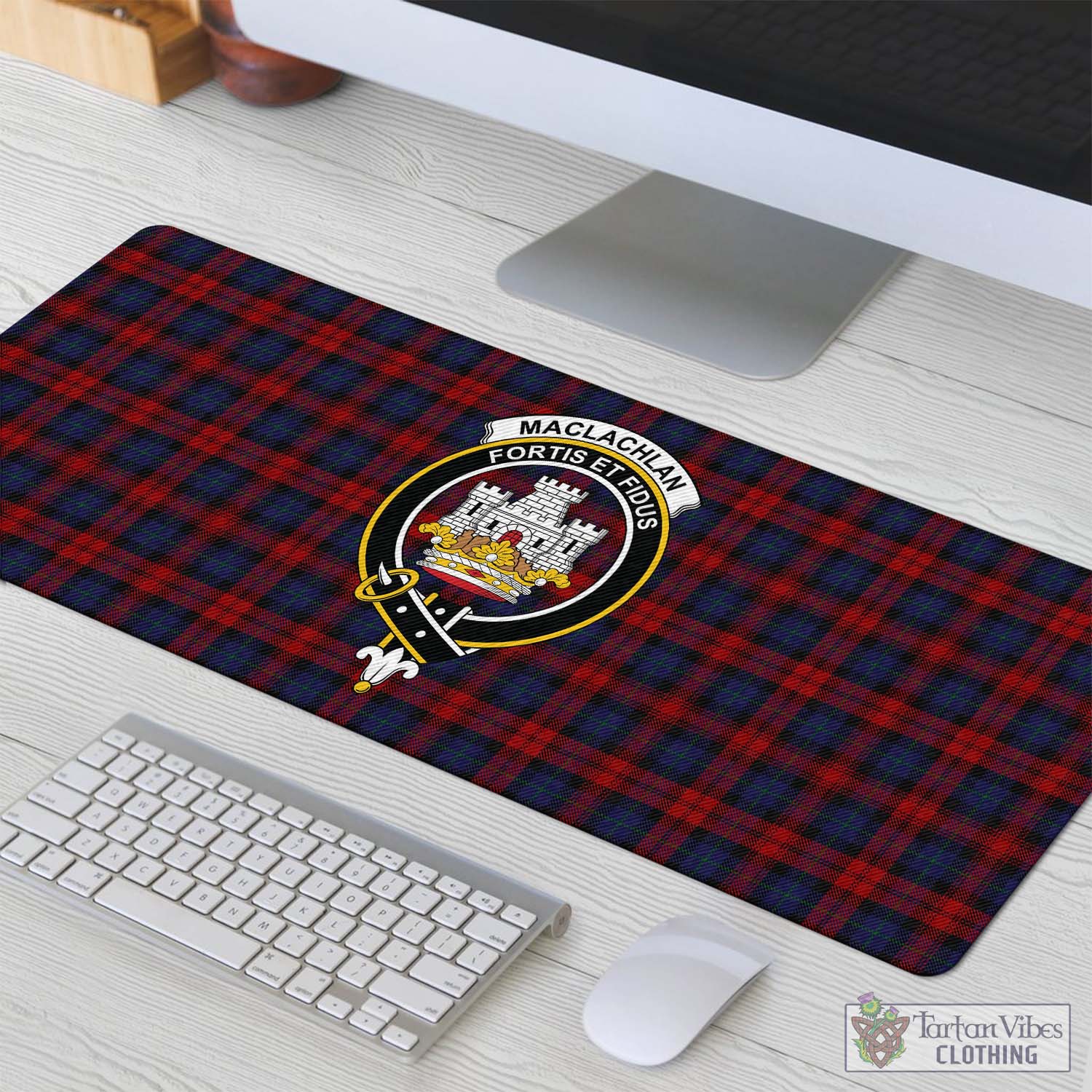 Tartan Vibes Clothing MacLachlan Tartan Mouse Pad with Family Crest