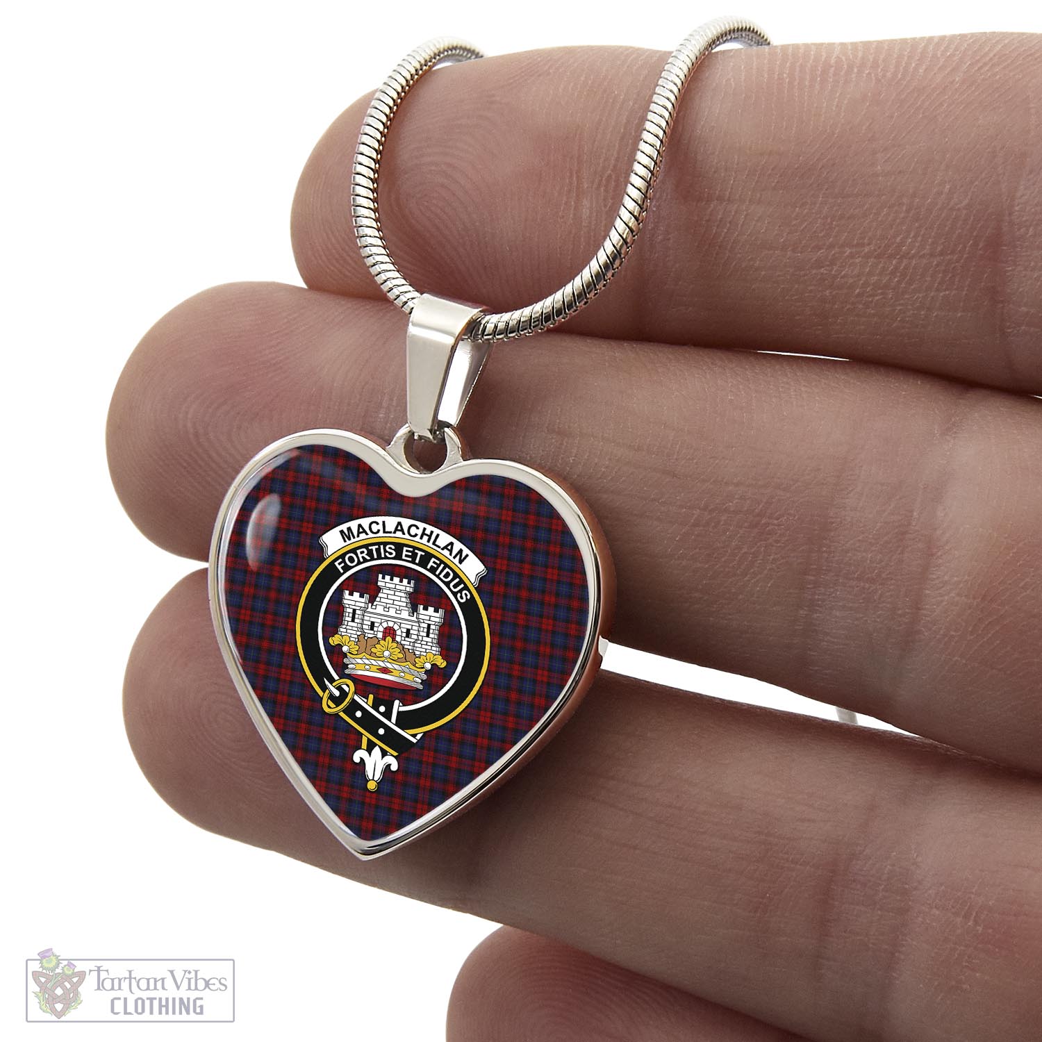 Tartan Vibes Clothing MacLachlan Tartan Heart Necklace with Family Crest