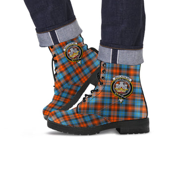 MacLachlan Ancient Tartan Leather Boots with Family Crest