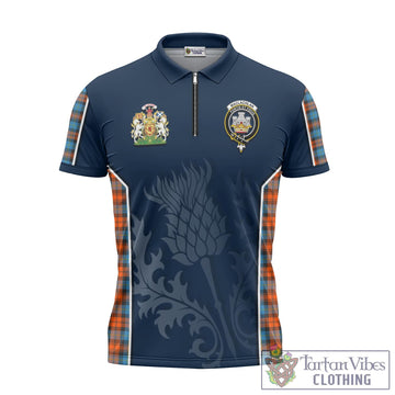 MacLachlan Ancient Tartan Zipper Polo Shirt with Family Crest and Scottish Thistle Vibes Sport Style