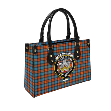 MacLachlan Ancient Tartan Leather Bag with Family Crest