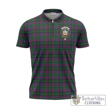 MacLachlan Hunting Tartan Zipper Polo Shirt with Family Crest