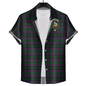 MacLachlan Hunting Tartan Short Sleeve Button Down Shirt with Family Crest