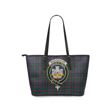 MacLachlan Hunting Tartan Leather Tote Bag with Family Crest