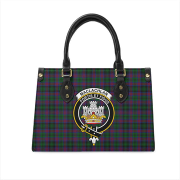 MacLachlan Hunting Tartan Leather Bag with Family Crest