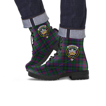 MacLachlan Hunting Tartan Leather Boots with Family Crest