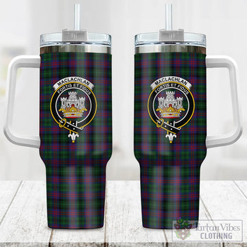 MacLachlan Hunting Tartan and Family Crest Tumbler with Handle