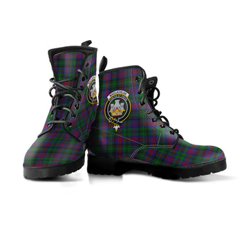 MacLachlan Hunting Tartan Leather Boots with Family Crest