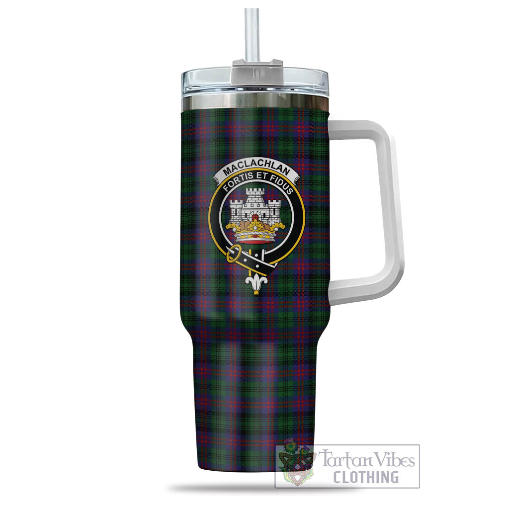 Tartan Vibes Clothing MacLachlan Hunting Tartan and Family Crest Tumbler with Handle
