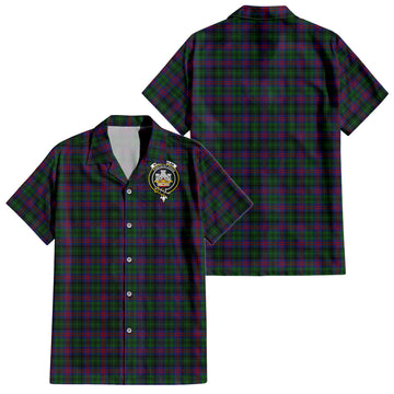 MacLachlan Hunting Tartan Short Sleeve Button Down Shirt with Family Crest