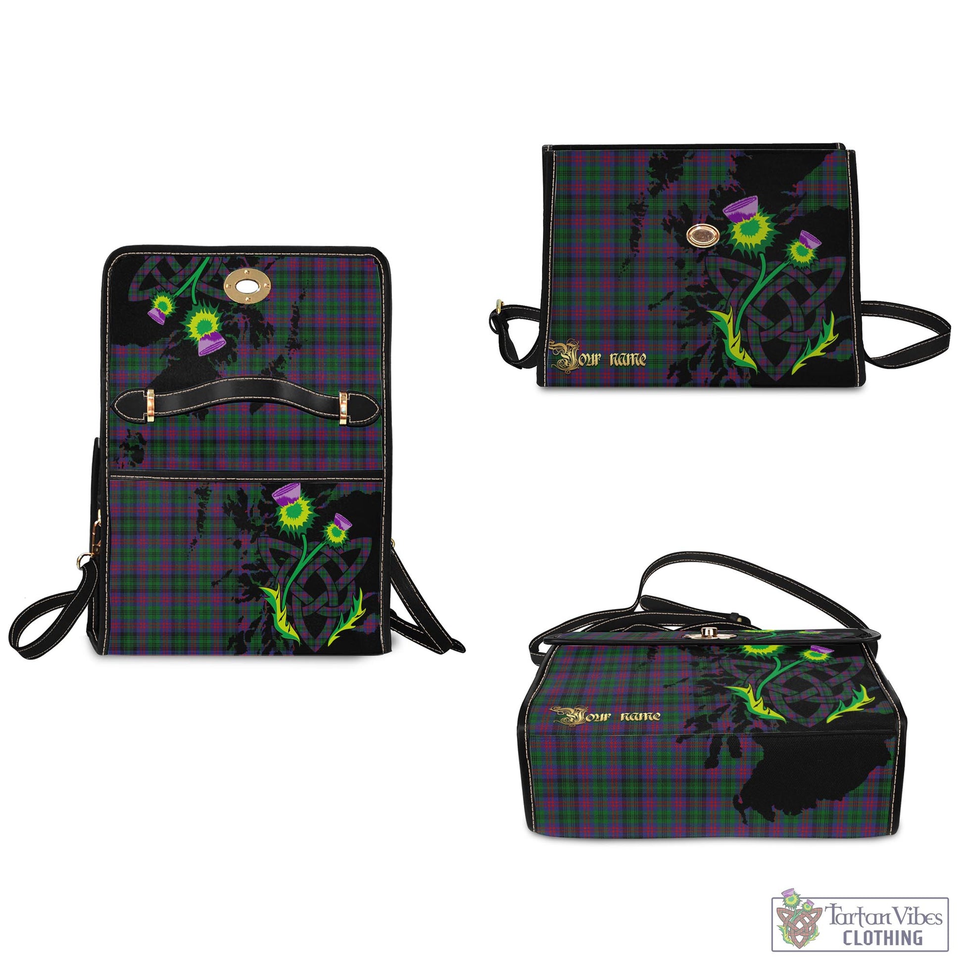Tartan Vibes Clothing MacLachlan Hunting Tartan Waterproof Canvas Bag with Scotland Map and Thistle Celtic Accents