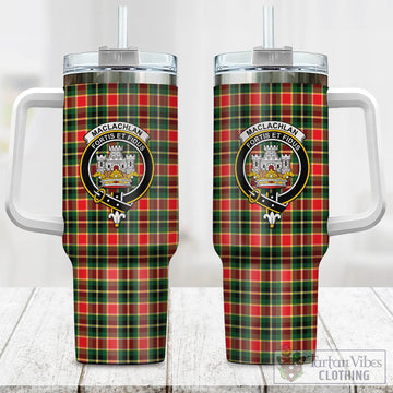MacLachlan Hunting Modern Tartan and Family Crest Tumbler with Handle
