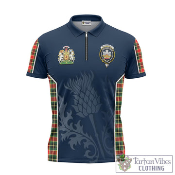 MacLachlan Hunting Modern Tartan Zipper Polo Shirt with Family Crest and Scottish Thistle Vibes Sport Style
