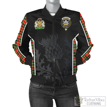 MacLachlan Hunting Modern Tartan Bomber Jacket with Family Crest and Scottish Thistle Vibes Sport Style