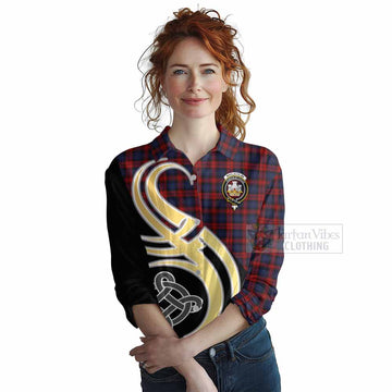 Tartan Vibes Clothing MacLachlan (McLachlan) Tartan Women's Casual Shirt with Family Crest and Celtic Symbol Style