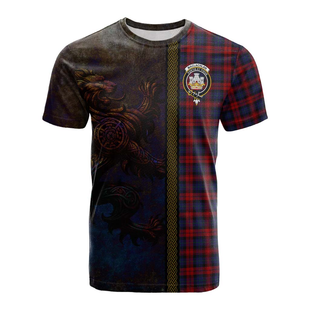 Tartan Vibes Clothing MacLachlan (McLachlan) Tartan Family Crest Cotton T-shirt Alba Gu Brath Be Brave Lion Ancient Style