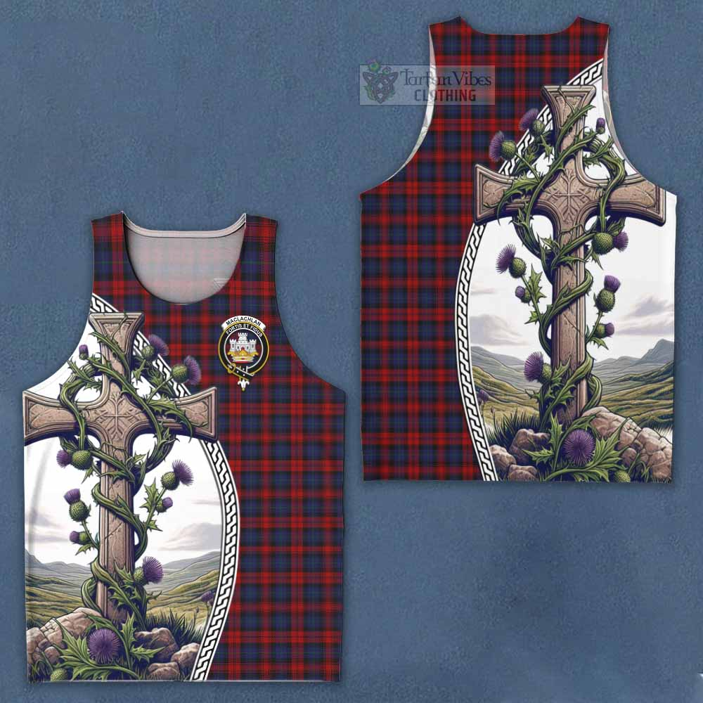 Tartan Vibes Clothing MacLachlan (McLachlan) Tartan Men's Tank Top with Family Crest and St. Andrew's Cross Accented by Thistle Vines